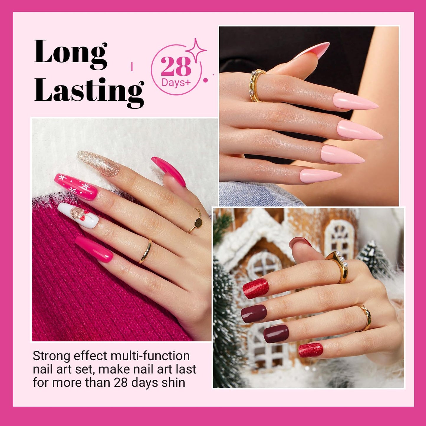 JODSONE 23 PCS Glitter Gel Polish with Soak off Base Coat Matte and Glossy Top Coat Glitter Red Pink Color High Shine and Fashion Gel Nail Polish Kit