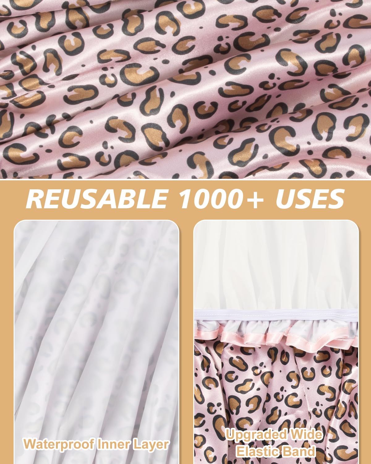 Aquior Shower Cap for Women, Reusable Shower Caps for Womens, Adult Hair Cap for All Hair, Double Waterproof EVA Lining, Leopard Shower Cap for Long Thick Hair