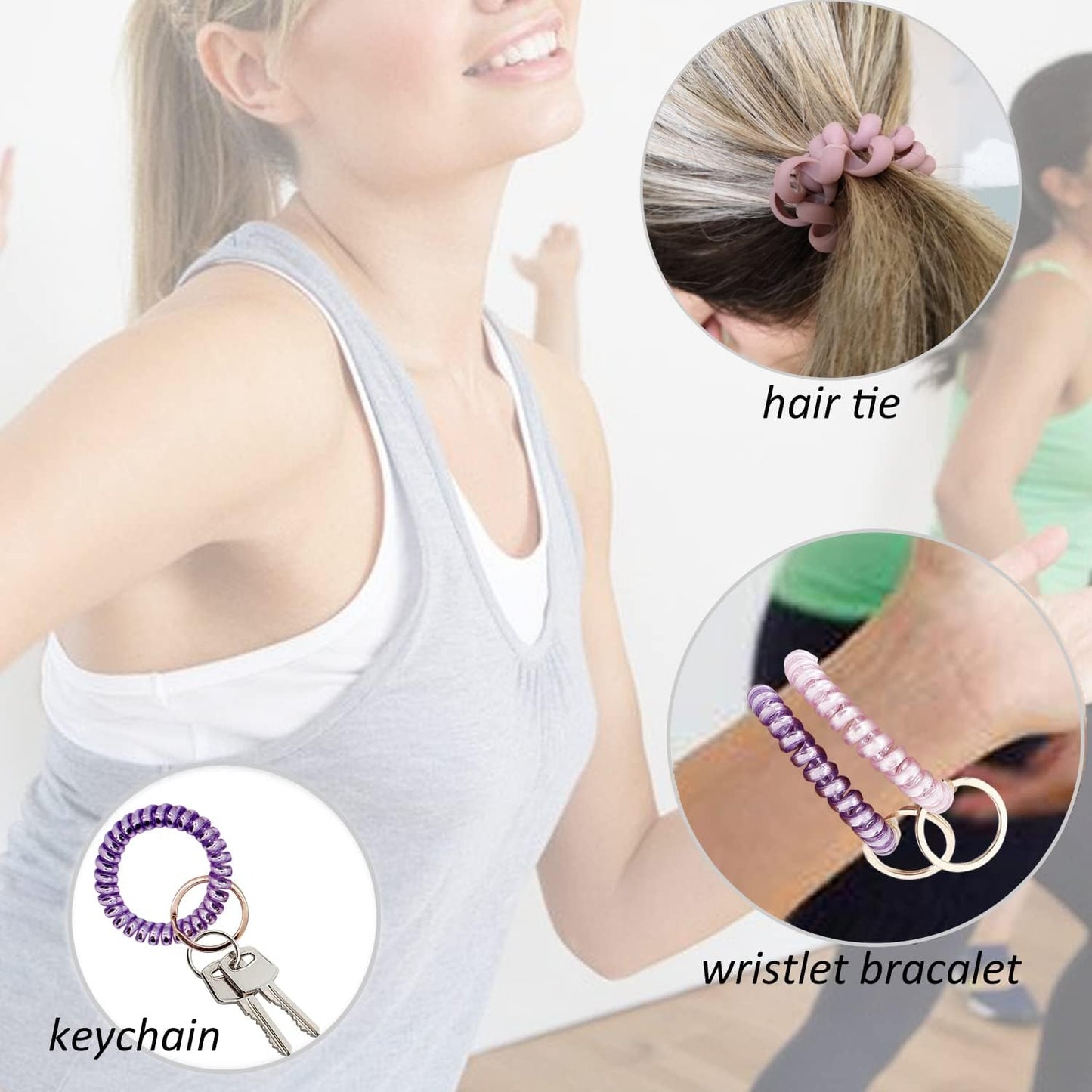 BIHRTC 6PCS Spiral Bracelet Wrist Keychains Elastics Coils Wristband Key Chain Bracelets Plastic Spring Flexible Spiral Wrist Key Chain Keyring for Pool Wallet Id Sauna Sport Badge Hair