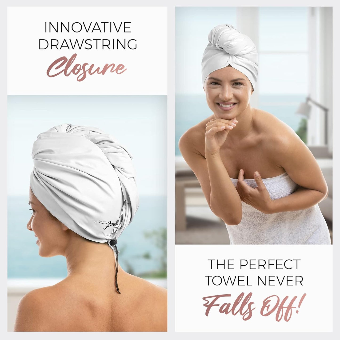 Microfiber Hair Towel Wrap + 2 Smooth Large Hair Drying Tie for Wet Hair - Anti-Frizz, Gentle, Absorbent Hair Scrunchies or Face Washing Wristband