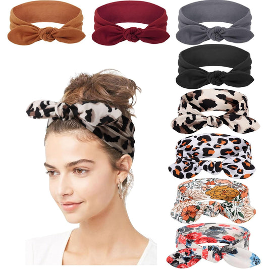 DRESHOW 8 Pack Adjustable Knotted Headbands Non Slip Elastic Yoga Hair Bands Solid Colors Headbands for Women and Girls