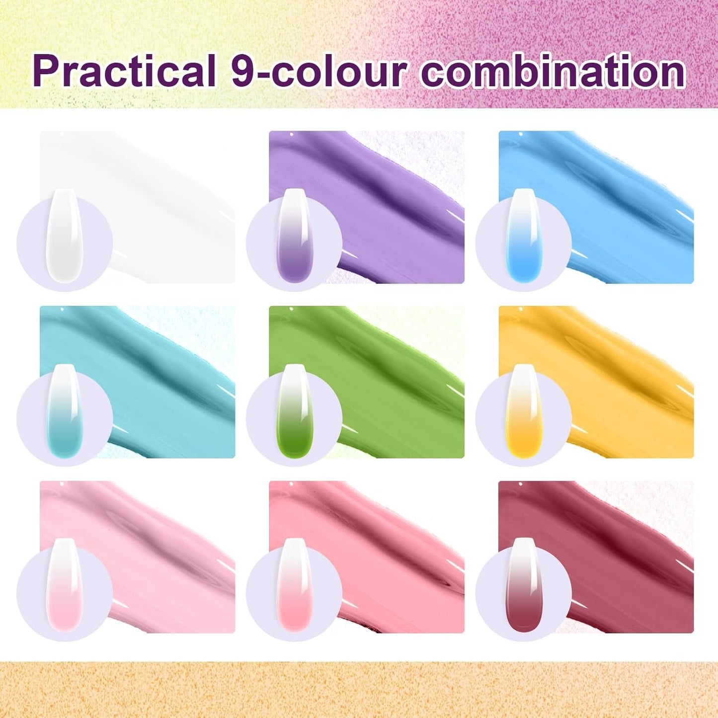 Gradient Painting Gel, 9 Bright Colors Ombre Gel Nail Polish Light Pink Blue Summer Kit Sponging for Pigment Pat Kit Aura Nails French Manicure Soak Off UV Bloom Summer Set