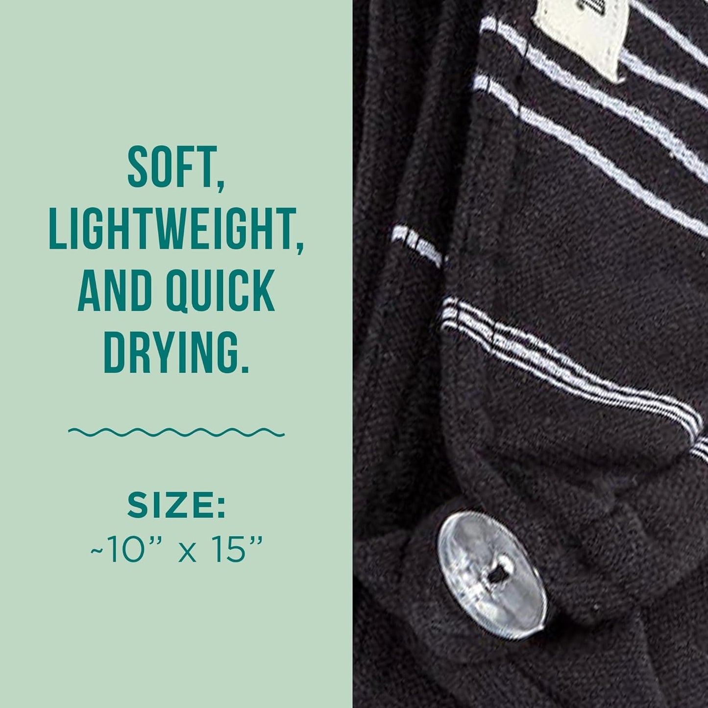 Sand Cloud Hair Towel Wrap for Women & Men, (Black, Classic) - 100% Turkish Cotton Quick Hair Drying Towel Wrap - Absorbent Half Terry Weave Hair Plop Head Towel Wrap with Binding Edge