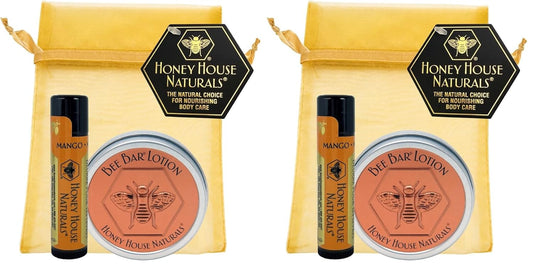 Honey House Naturals 2 Piece Gift Set, All Natural, Ultra Moisturizing Lotion Bar and Lip Butter Infused with Essential Oils, Made in USA, (Variant Name) (Pack of 2)