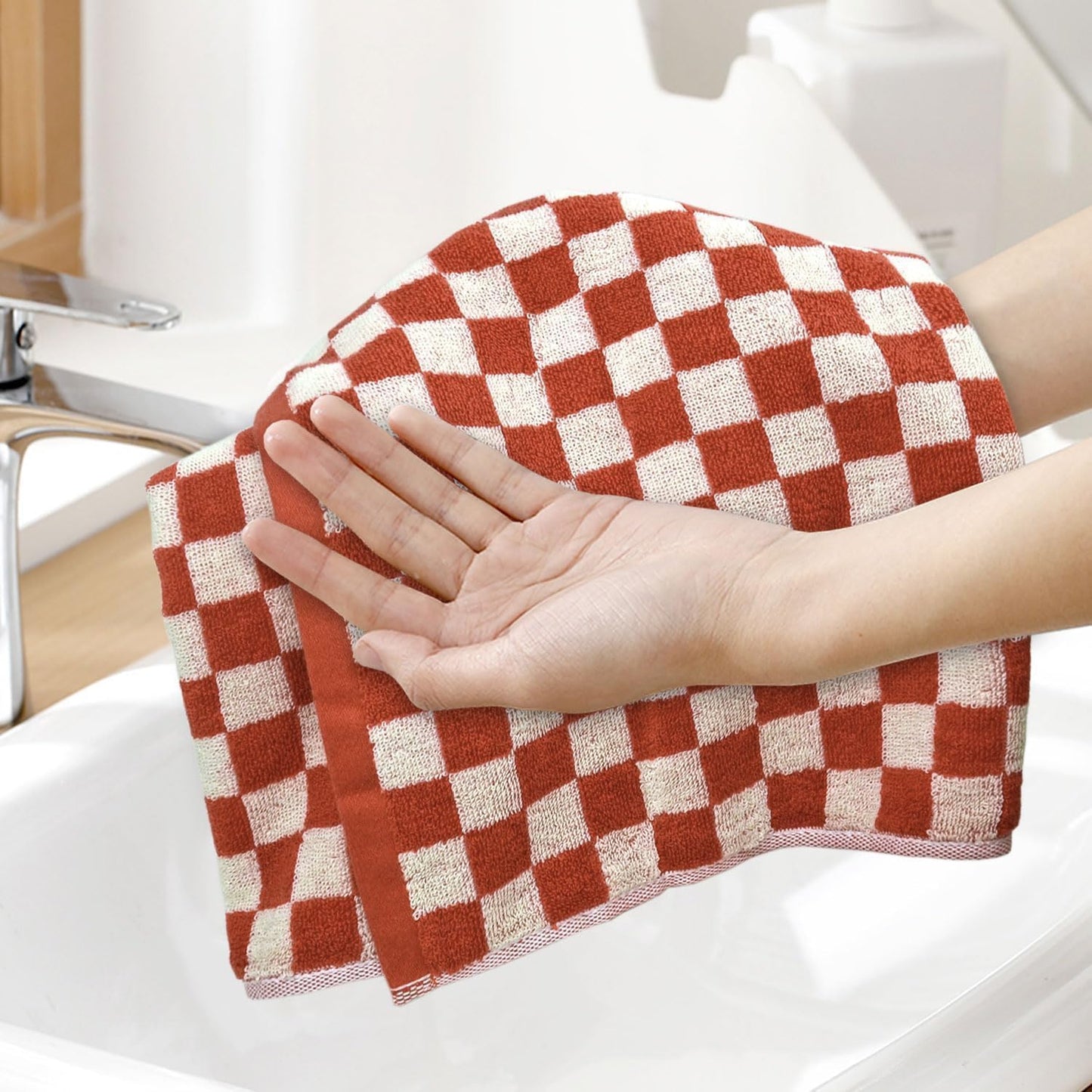 Jacquotha Checkered Hand Towels (13x29 Inches) - Kitchen Hand Towels Pack of 4, Absorbent Cotton Rags for Bathroom Face Gym Pool Swim