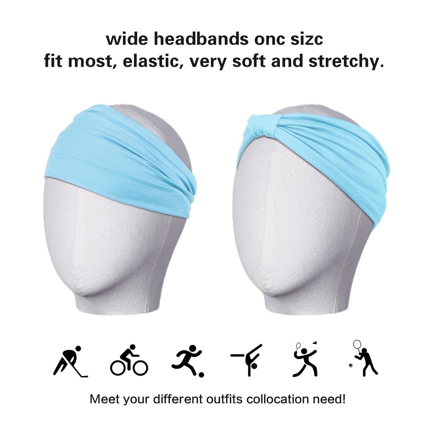 GiLi 2 Pack Wide Headbands for Women Boho Knotted Non Slip Fashion Hair Bands Yoga Running Sports Workout Gym Head Wraps Elastic Soft Cotton Cloth Turbans Bandana for Girls (Light Purple,Light Blue)