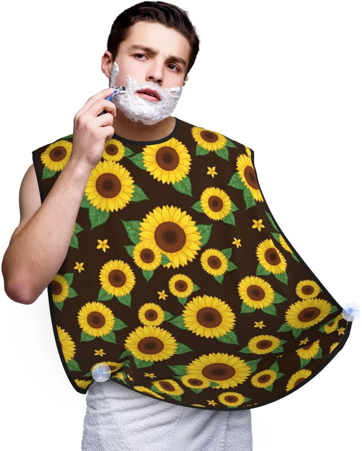 Beard Trimming Catcher Apron, Waterproof Non-Stick Grooming Bib for Shaving, Ideal for Men Dad Father’s Day, Vintage Flowers Sunflowers Shave Bib