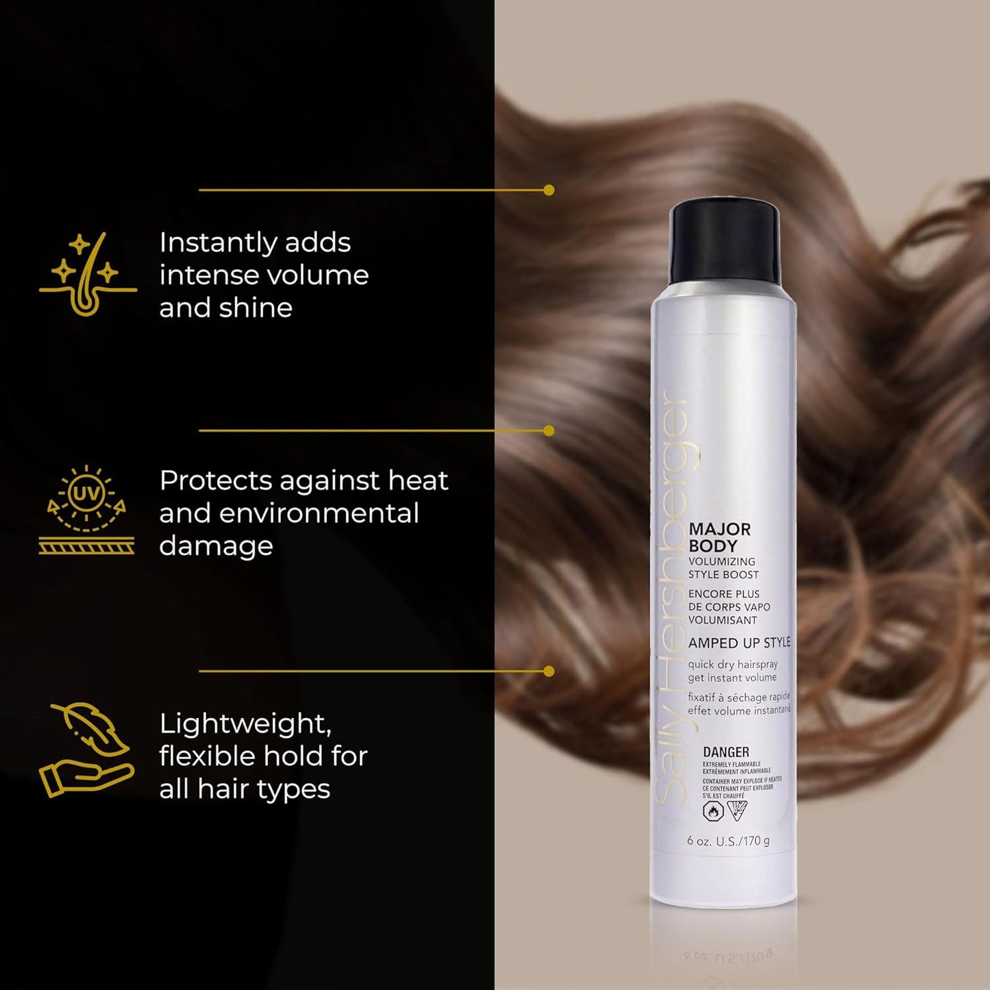 SALLY HERSHBERGER Major Body Volumizing Style Boost Hair Spray for Men & Women - Strong Hold Hairspray for Unisex - Adds Intense Volume & Shine - All Hair Types - 6 oz