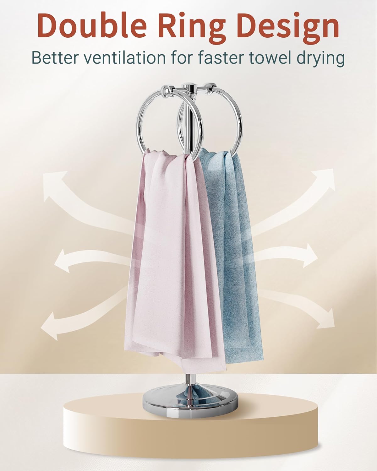 Hand Towel Holder Stand, SUS304 Stainless Steel Weighted Hand Towel Stand for Bathroom Kitchen Countertop Towel Stand with Double Stand Hand Towel Ring Total Height 18"(Chrome)