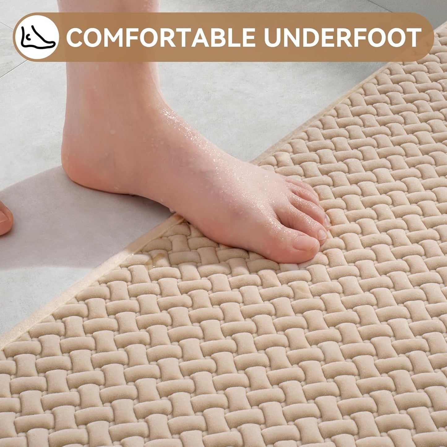 Bathroom Runner Rug Non Slip, Super Absorbent Quick Dry Long Bath Mat, Foam Weave Texture Rubber Backing Ultra Thin Bathroom Mats Fit Under Door Bathroom Floor Bathtub Shower