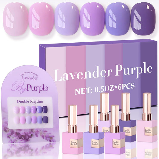 Double Rhythm 6 Pcs 15 ML Gel Polish Set Same Color Same Bottle Soak Off Gel Polish Kit Nail Art Manicure Salon DIY at Home for Women (Light Dark Purple Violet Rose Pink-T6-16)