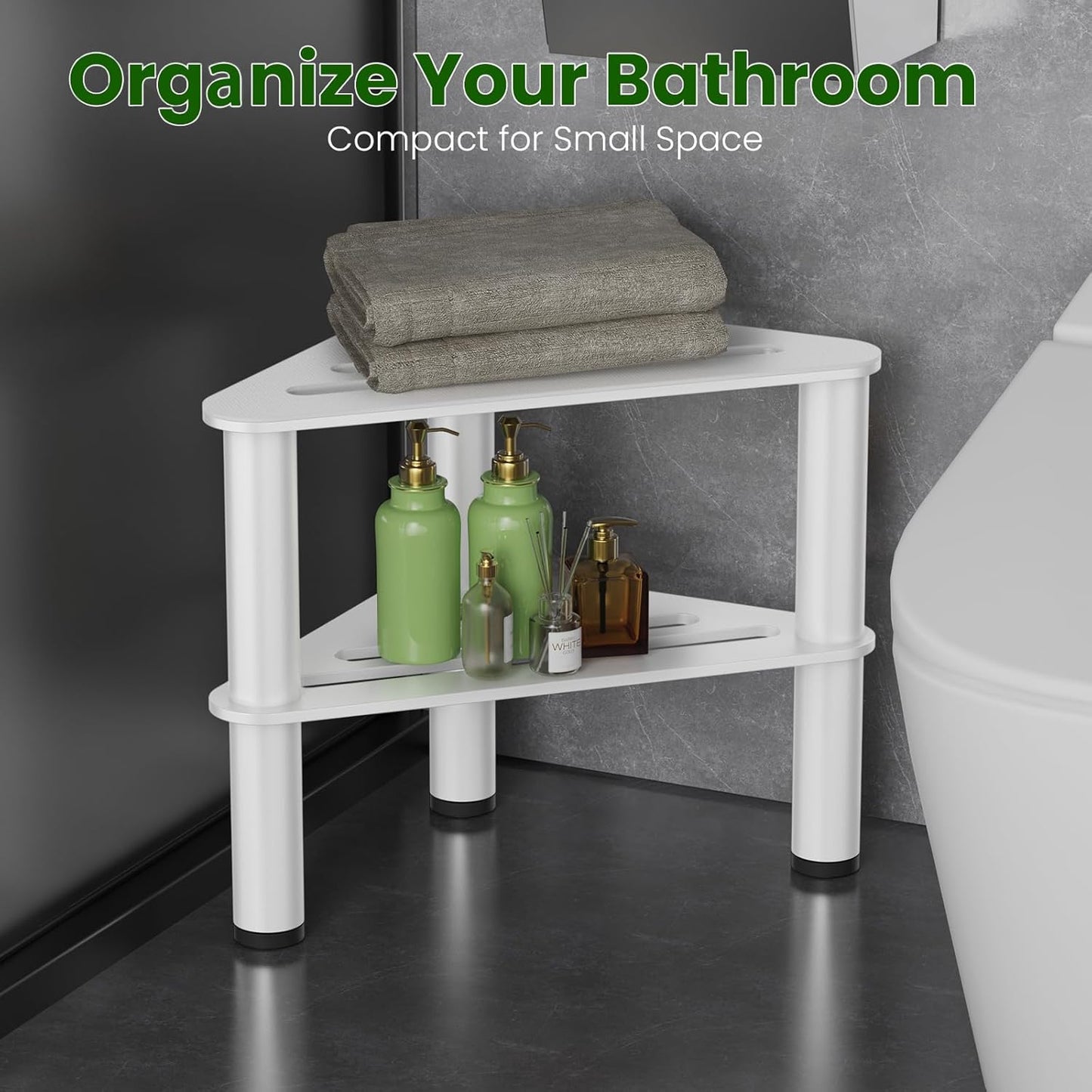 Metal Shower Stool for Shaving Legs, Corner Shower Foot Rest Bench Seat for Inside Shower, Spa Foot Step, Waterproof Small Step for Bathroom (White)