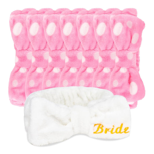 CIEHER Spa Headbands for Bachelorette Party Favors, 8 Pcs Pink Dot Spa Headbands for Bride & Bridesmaid, Bachelorette Gifts for Bride's Skincare & Makeup