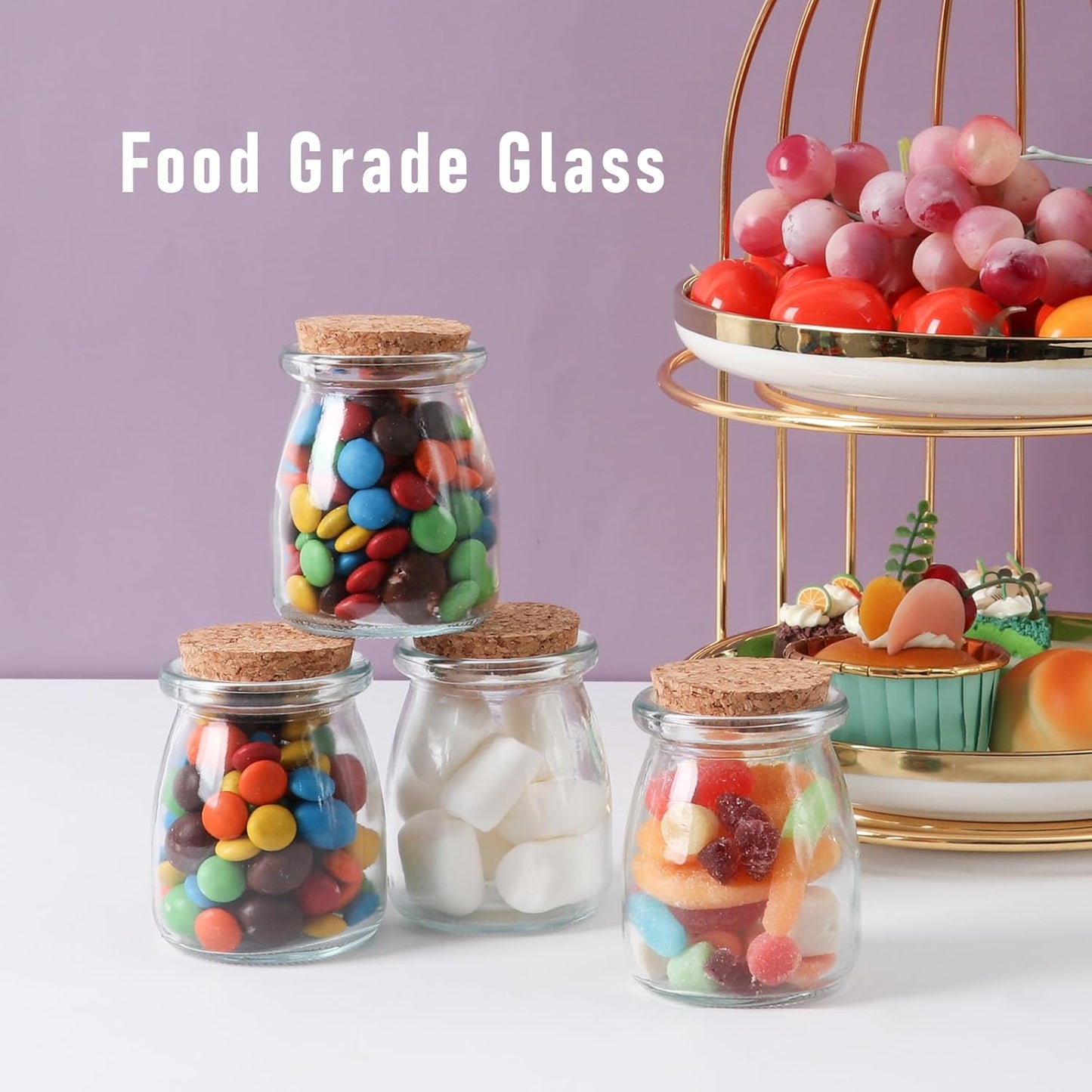 Mini Yogurt Jars 7 oz, 30 Pack Glass Jars with Cork Lids, Candle Containers with Label Tags and String for Wedding favors, Candy, Bath Salts, Spices, Pudding