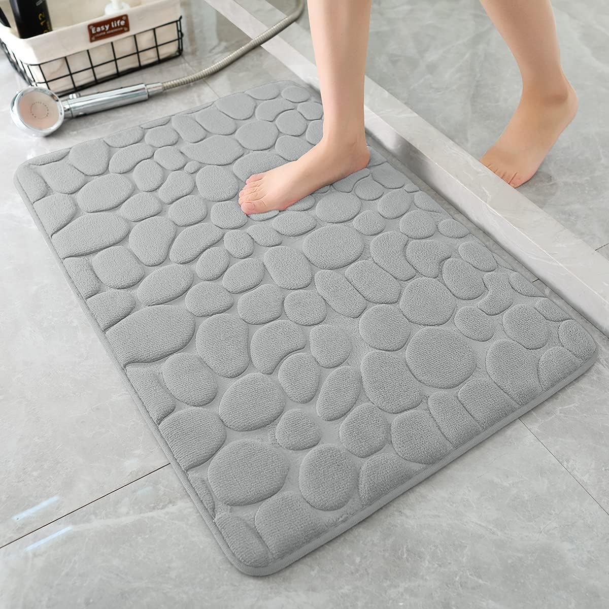YIHOUSE Memory Foam Bath Mat Cobblestone Bathroom Rugs Super Water Absorbent Bath Mats for Bathroom Machine Washable Bath Rugs(24 x 36,Light Gray)