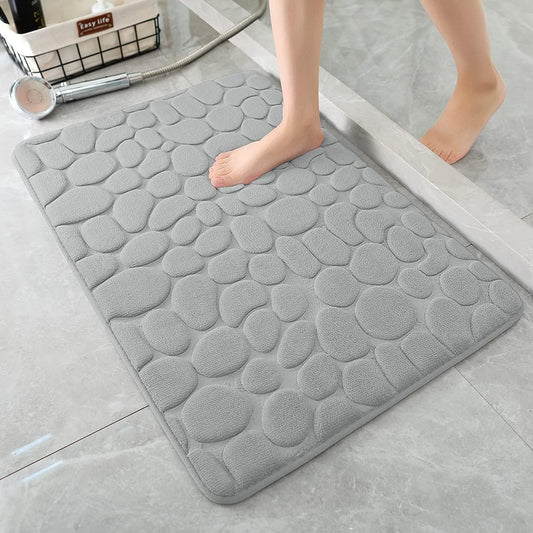 YIHOUSE Memory Foam Bath Mat Cobblestone Bathroom Rugs Super Water Absorbent Bath Mats for Bathroom Machine Washable Bath Rugs(24 x 36,Light Gray)