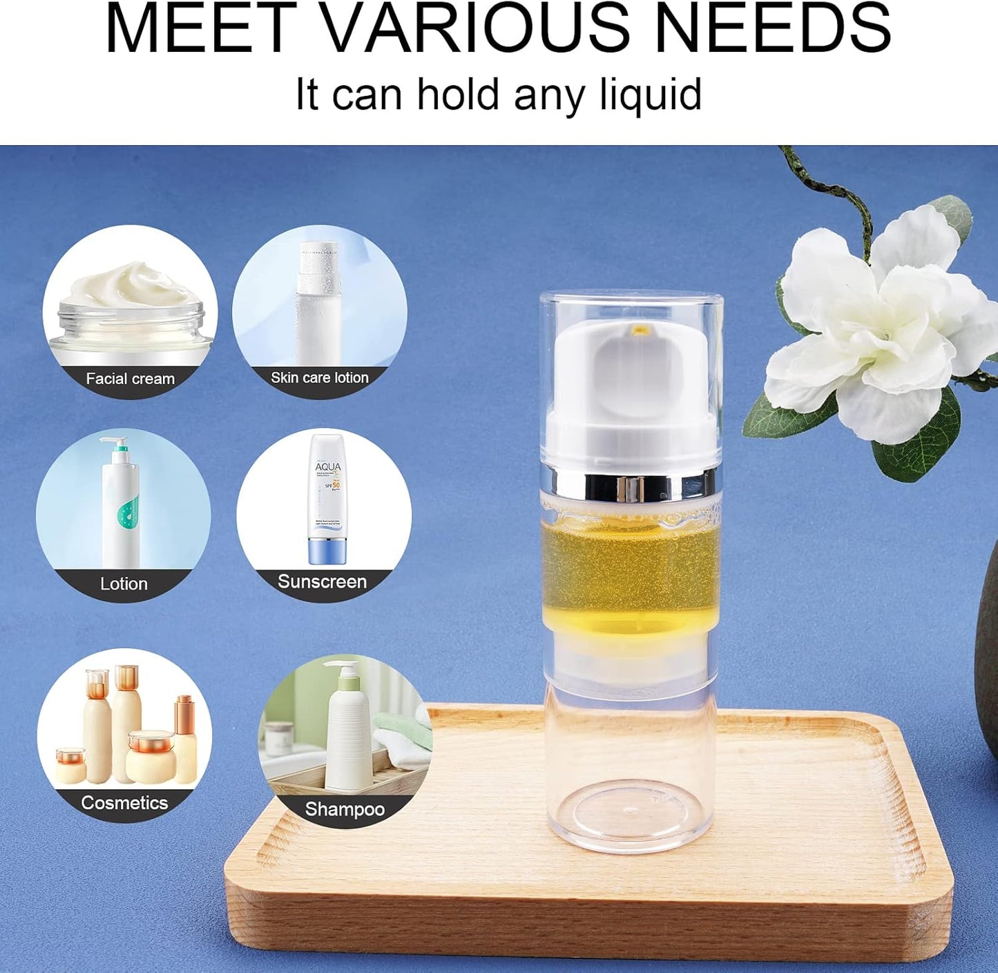 Cosywell Airless Pump Bottles 3.4oz/100ml Empty Moisturizer Pump Dispenser Airless Cosmetic Pump Container Travel Pump Bottles for Toiletries Shampoo Lotion and Cream Clear 2 Pack