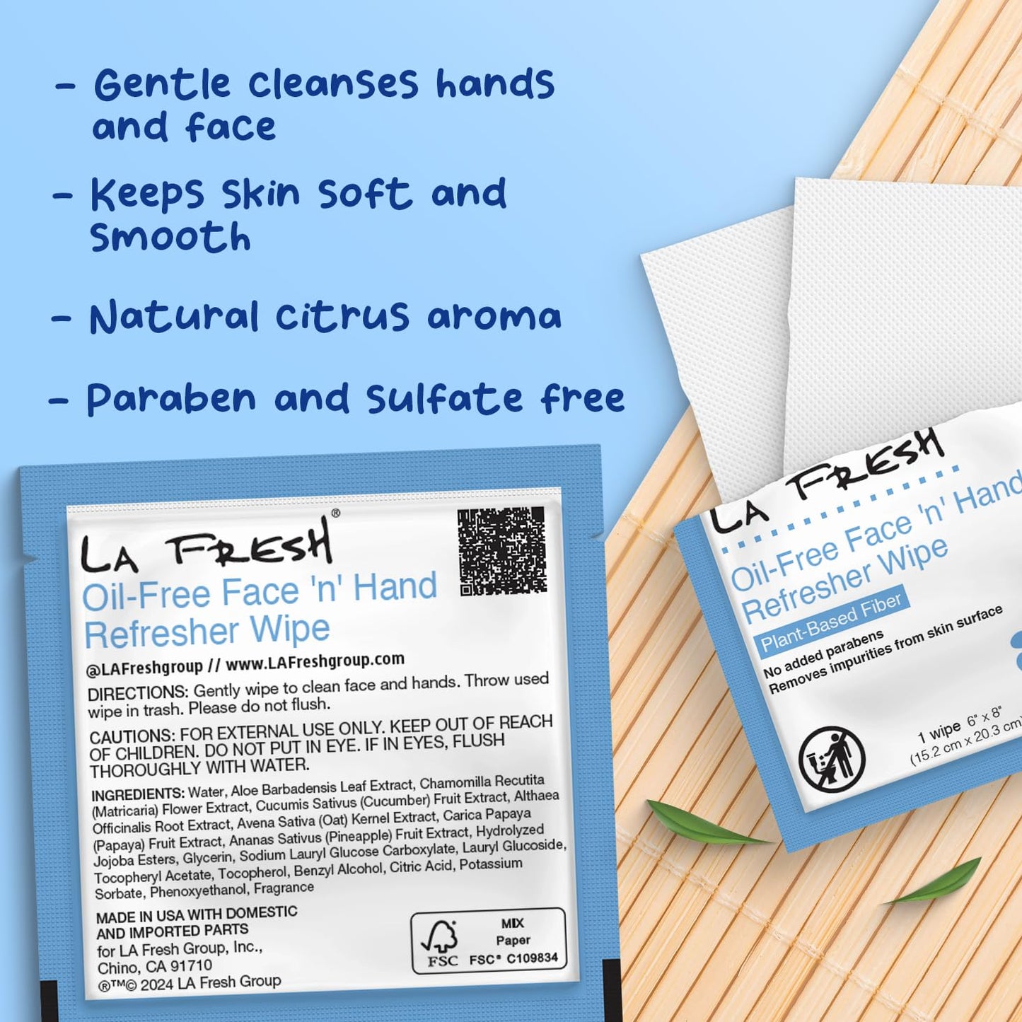La Fresh Oil-Free Face ‘N’ Hand Refresher Wipes, Made With Natural Japanese Yuzu Scent, Pack of 200 Individually Wrapped Cleansing Wipes, Travel Essentials