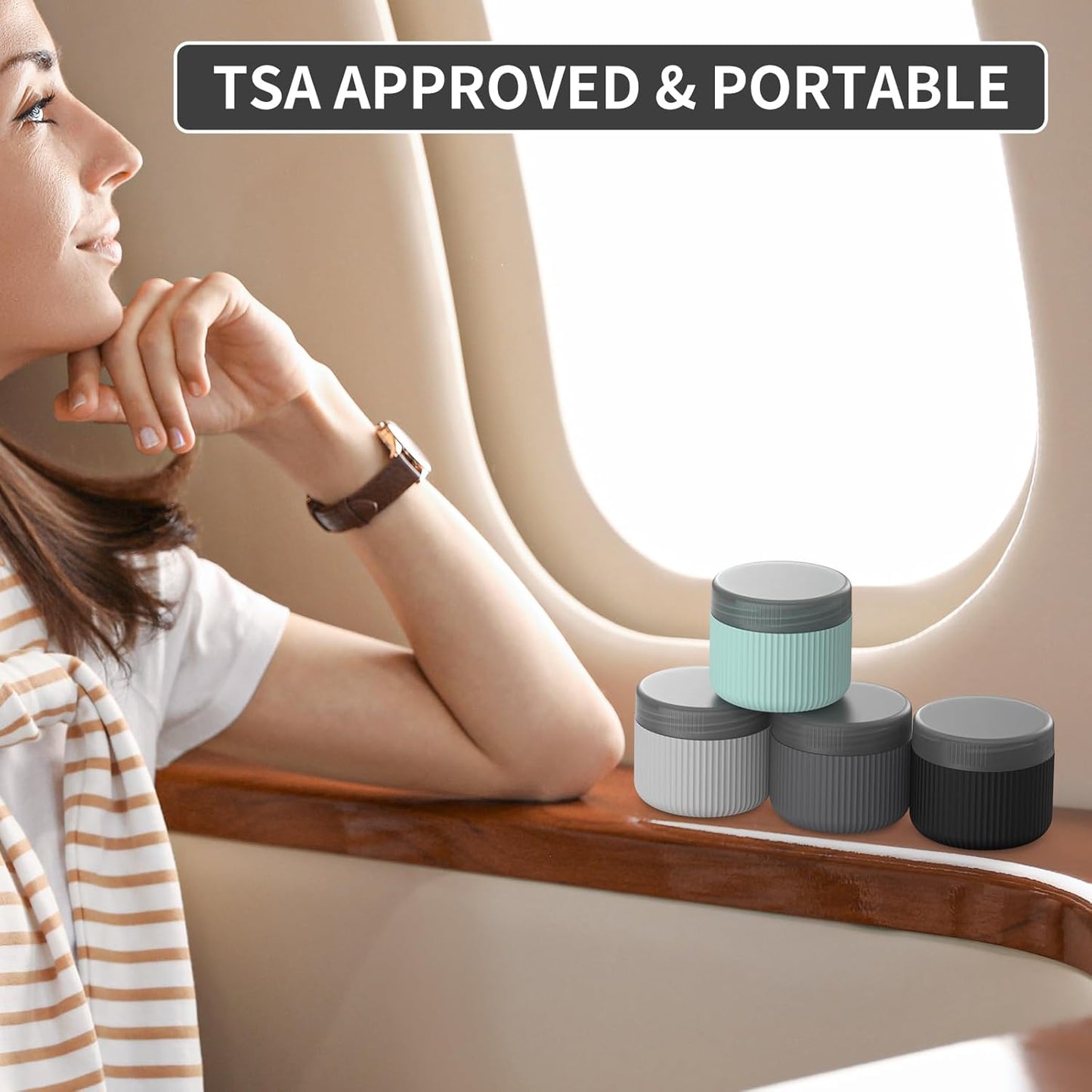 ME.FAN Travel Containers for Toiletries, TSA Approved 2 oz Silicone Cream Jars, Leak-proof Journey Containers, Trip Accessories with Lid for Cosmetic Face Hand Body Cream 4 Pack Black Lid Grey