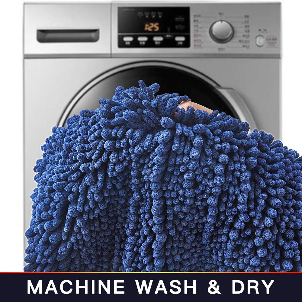 Walensee Bathroom Rug Non Slip Bath Mat (44x24 Inch Dark Blue) Water Absorbent Super Soft Shaggy Chenille Machine Washable Dry Extra Thick Perfect Absorbant Best Large Plush Carpet for Shower Floor