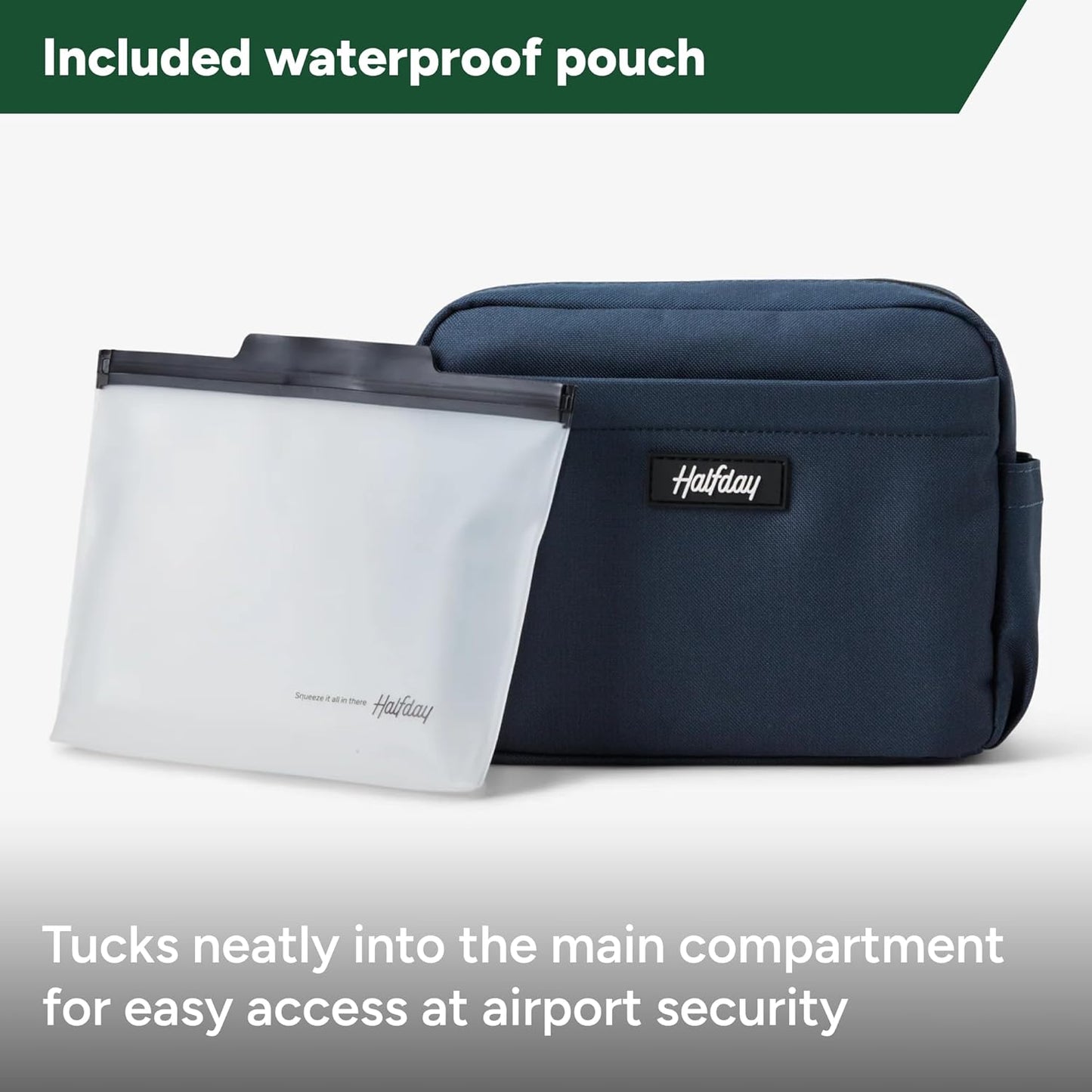 Halfday Sidecar Toiletry Bag | Travel Organizer for Men & Women with Waterproof Pouch, Mesh Pockets, Toothbrush Holder, Hanging Loop (Lightweight, Durable, Water-Resistant), Marine