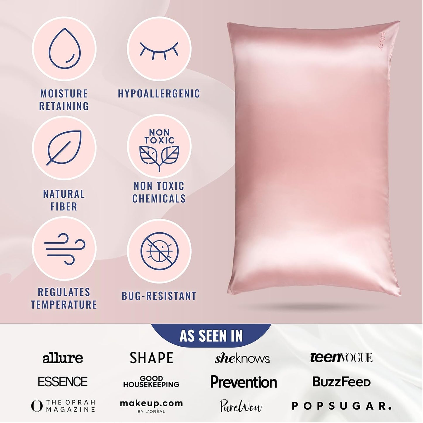 Blissy Silk Pillowcase - 100% Pure Mulberry Silk - 22 Momme 6A High-Grade Fibers - Silk Pillow Cover for Hair & Skin - Regular, Queen & King (Pink, Queen)