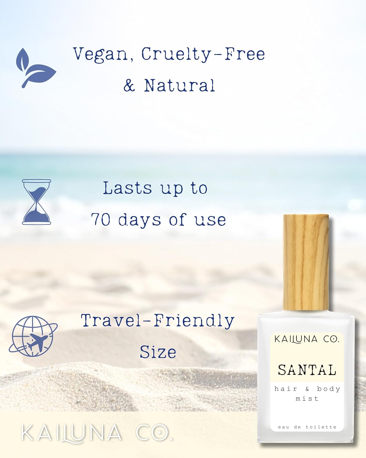 Santal Natural Hair & Body Mist Spray, Pure Essential and Fragrance Oils, Alcohol-Free, Handmade in California, 0.5Fl Oz