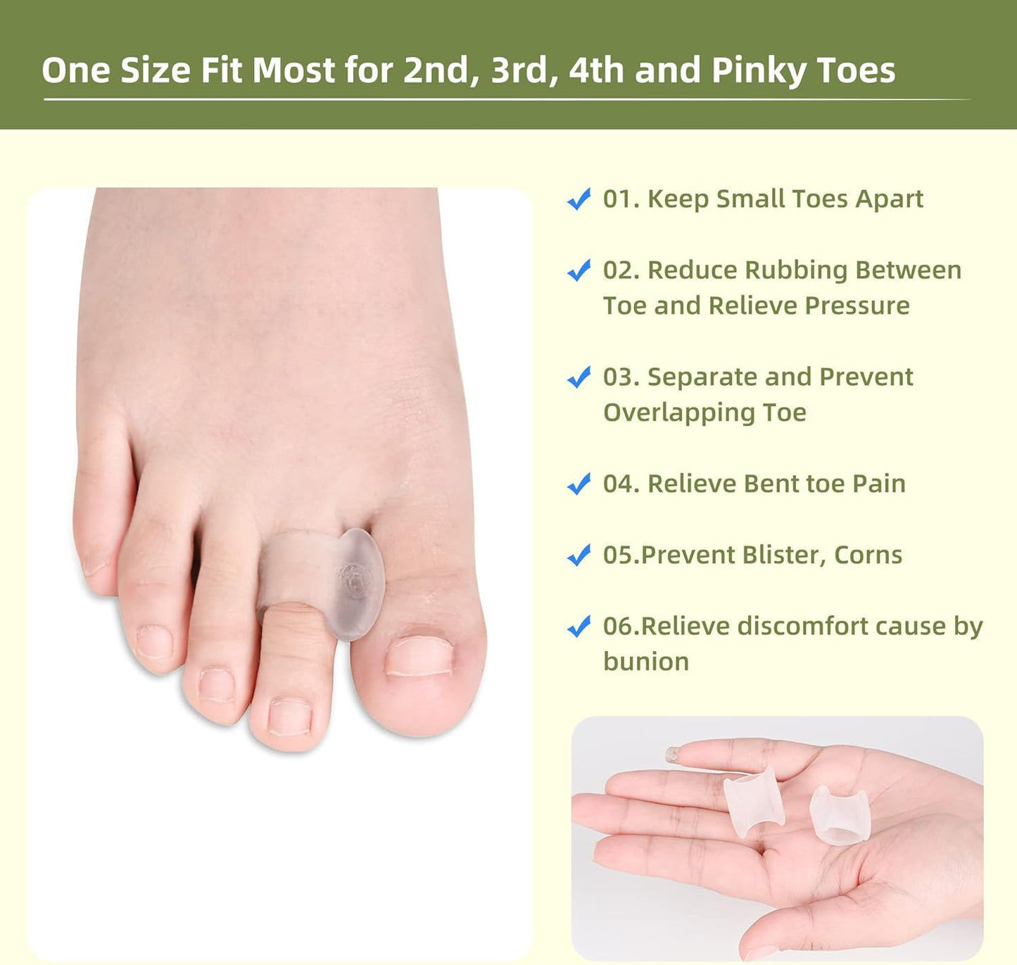 Pinky Toe Separator, Gel Toe Spacers Straightener, Hammer Toe Corrector for Feet Women and Man 10 Pcs/lot, Pinky Toe Bunion Spreaders for Overlapping Toes Women