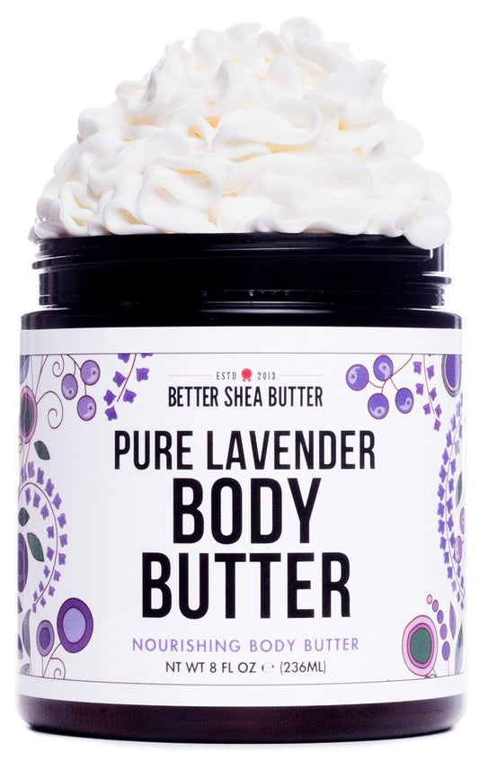 Lavender Body Butter with Shea Butter, Jojoba & Lavender Essential Oil - Natural Lotion for Women, Non-Greasy Moisturizer for Dry Skin, Whipped Body Cream