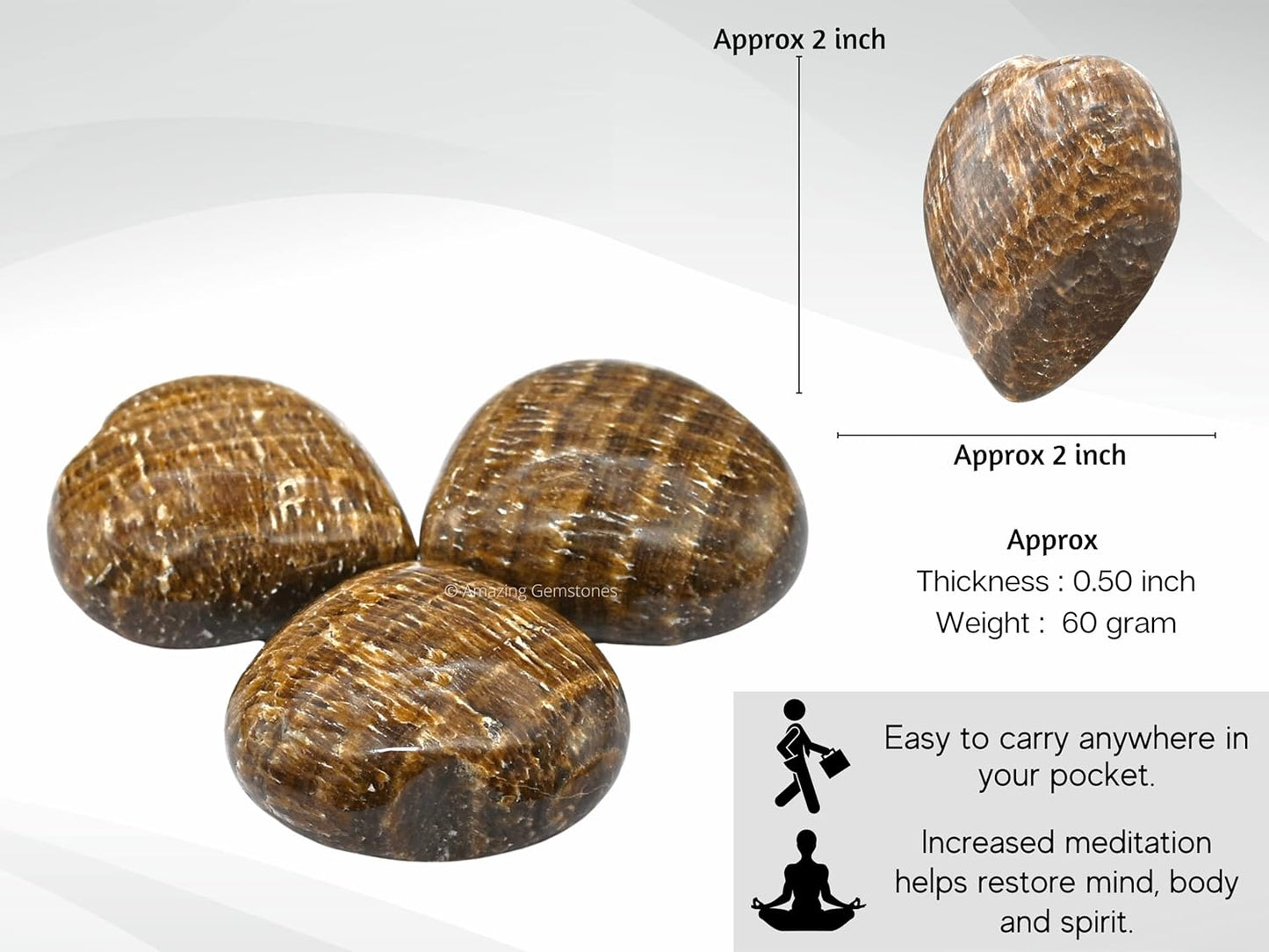 Aragonite Crystal Heart Palm Stone - Pocket Massage Worry Stone for Natural Body Chakra Balancing, Reiki Healing and Crystal Grid