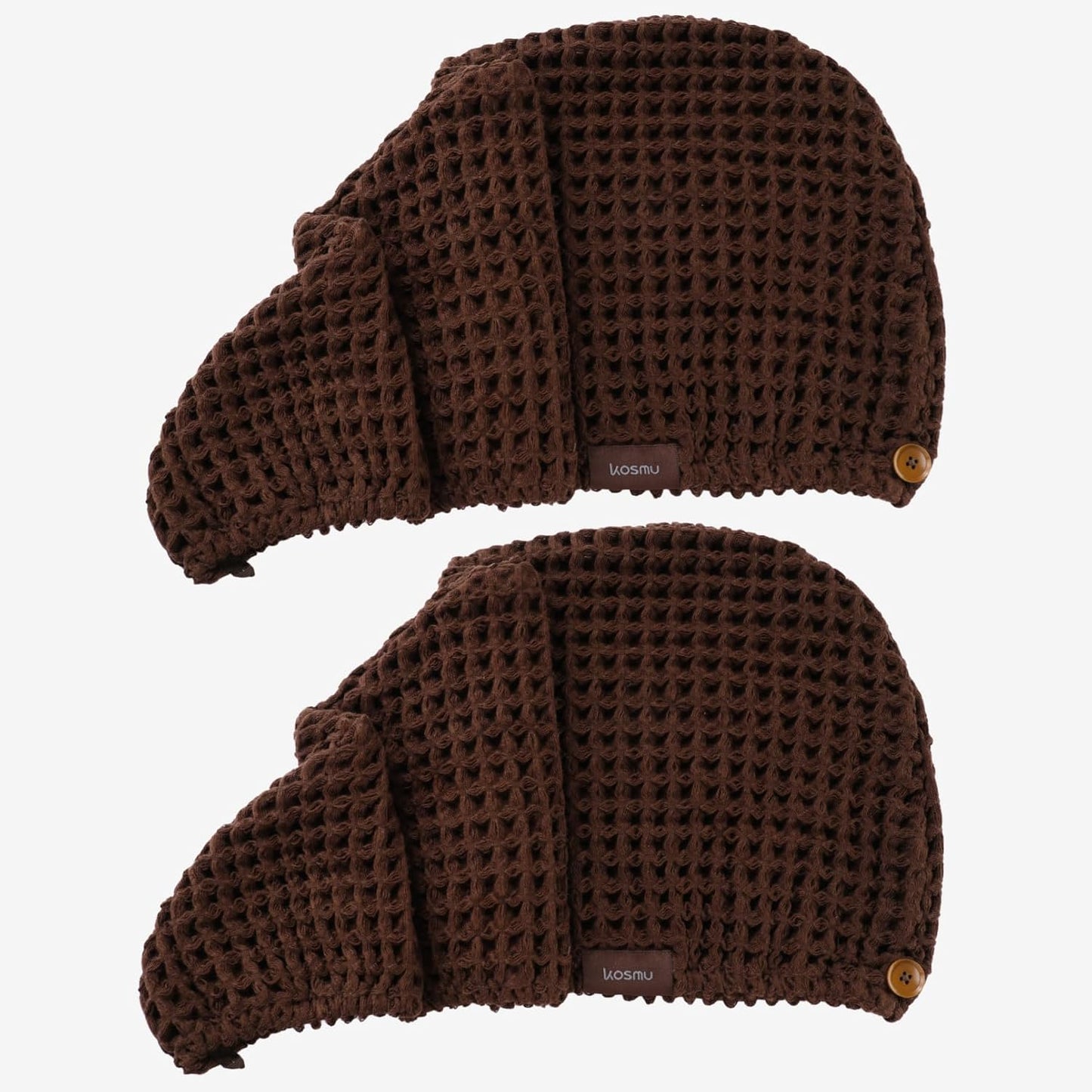 Hair Towel | 100% Cotton Silk Hair-Drying Waffle Wrap Turban for Women, Ultra-Absorbent, Anti Frizz, Hair Damage Protection for Straight and Curly Hair (Dark Cocoa, 2 Pack)