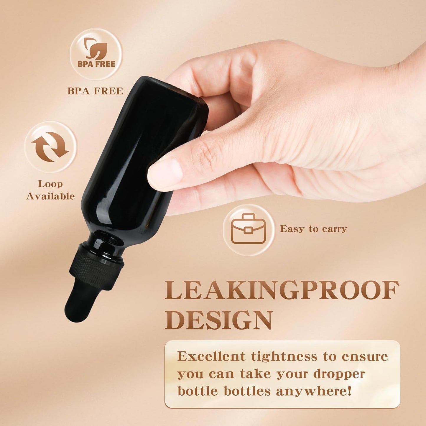 BILLIONSTARS 24 Pack 2oz Glass Boston Round Bottle with Graduated Calibrated Glass Pipettes - UV Black - Tincture Bottles for Essential Oils, Liquids - Leakproof Travel Bottles