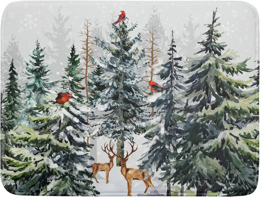 Pine Tree Dish Drying Mat for Kitchen Counter 18x24 Inch Forest Deer Absorbent Dishes Drainer Mats Reversible Microfiber Quick Dry Rack Pad