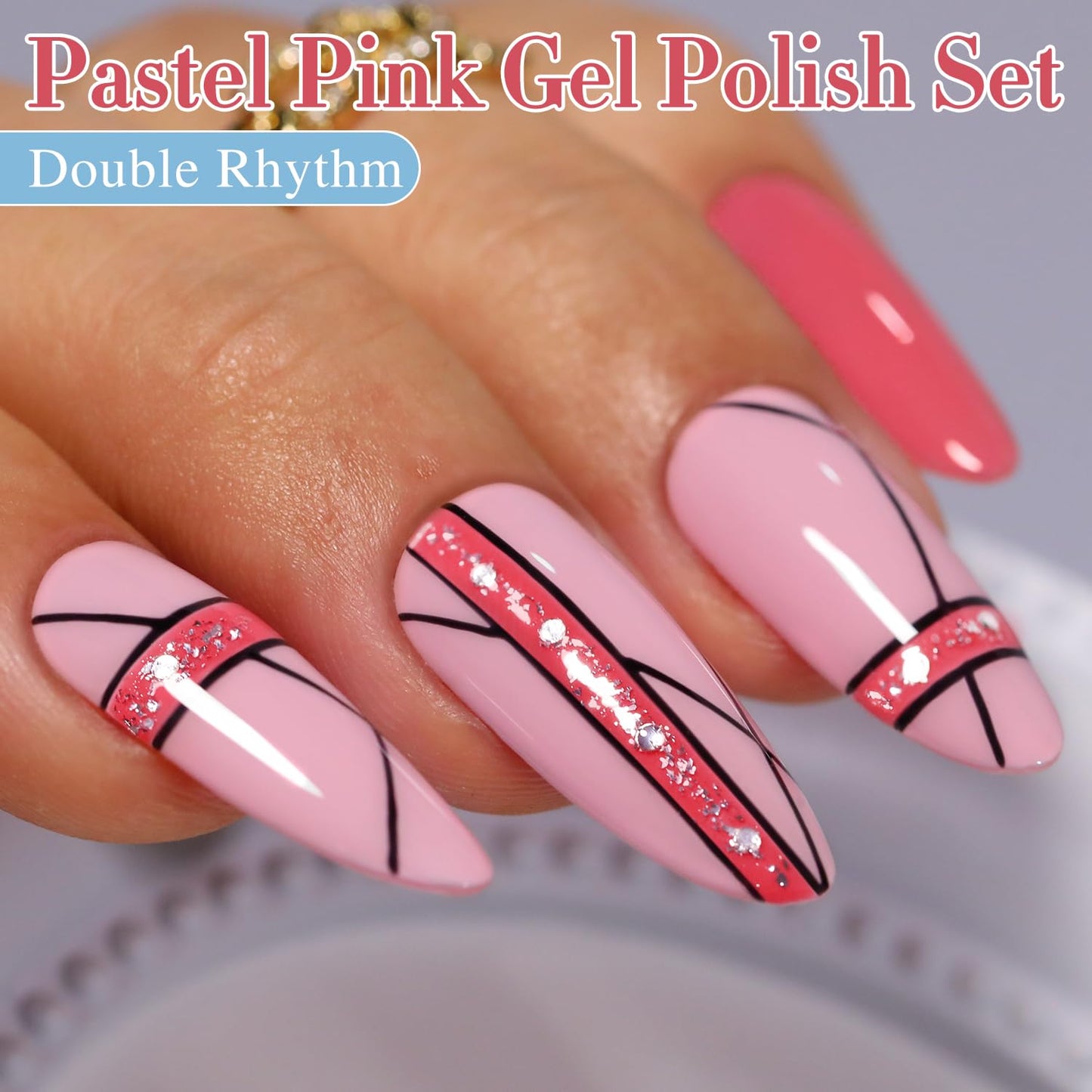 Double Rhythm Gel Nail Polish Set of 6 Colors Baby Light Pastel Milky Nail Polish Starter Kit Art DIY Salon Home (Pink Nude Orange White,Kit 21)