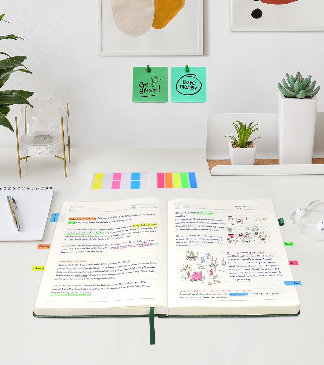 Lined Journal Notebook, 365 Pages B5 Large Journals for Writing Ruled Notebook, Hardcover Leather Journal for Women Men, Daily Notebook for Work, Note Taking, 100Gsm Thick Paper( 7.6'' X 10'' Green)