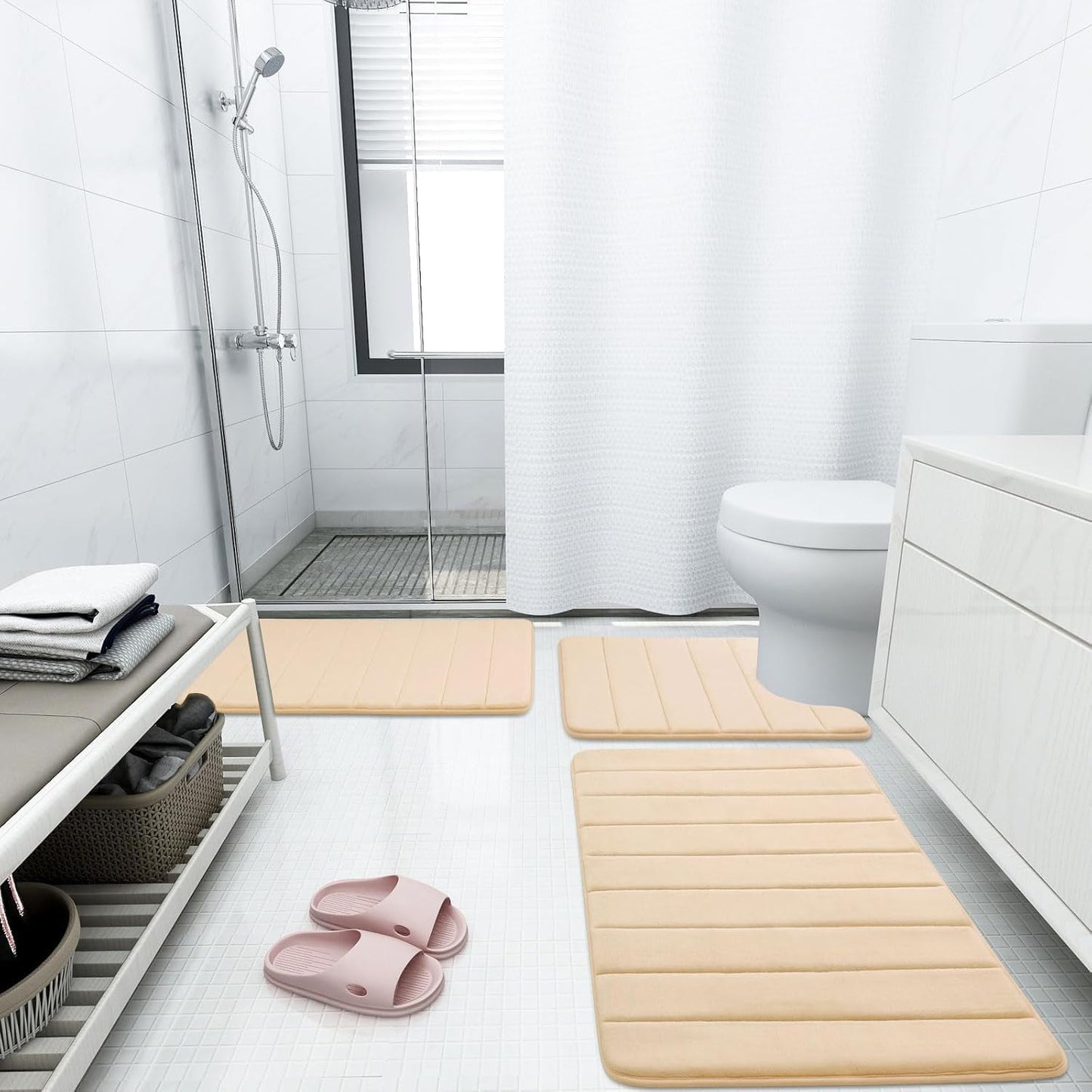 Buganda Memory Foam Bath Mat, 44" x 24", Ultra Soft and Non-Slip Bathroom Rugs, Water Absorbent and Machine Washable Bath Rug Runner for Bathroom, Shower, and Tub, Gold