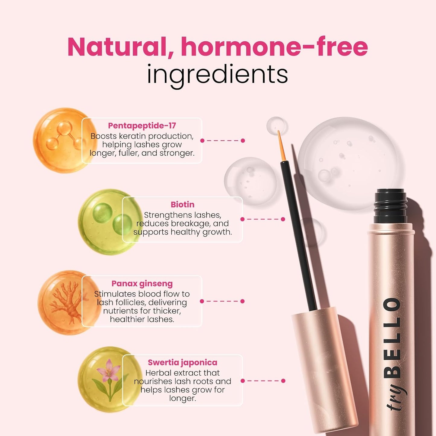 Trybello Eyelash Growth Serum | Natural Lash Serum with Lengthening & Thickening Formula | Biotin, Peptides + Botanical Extracts | Vegan, Gentle, Non-Irritating, Daily Use