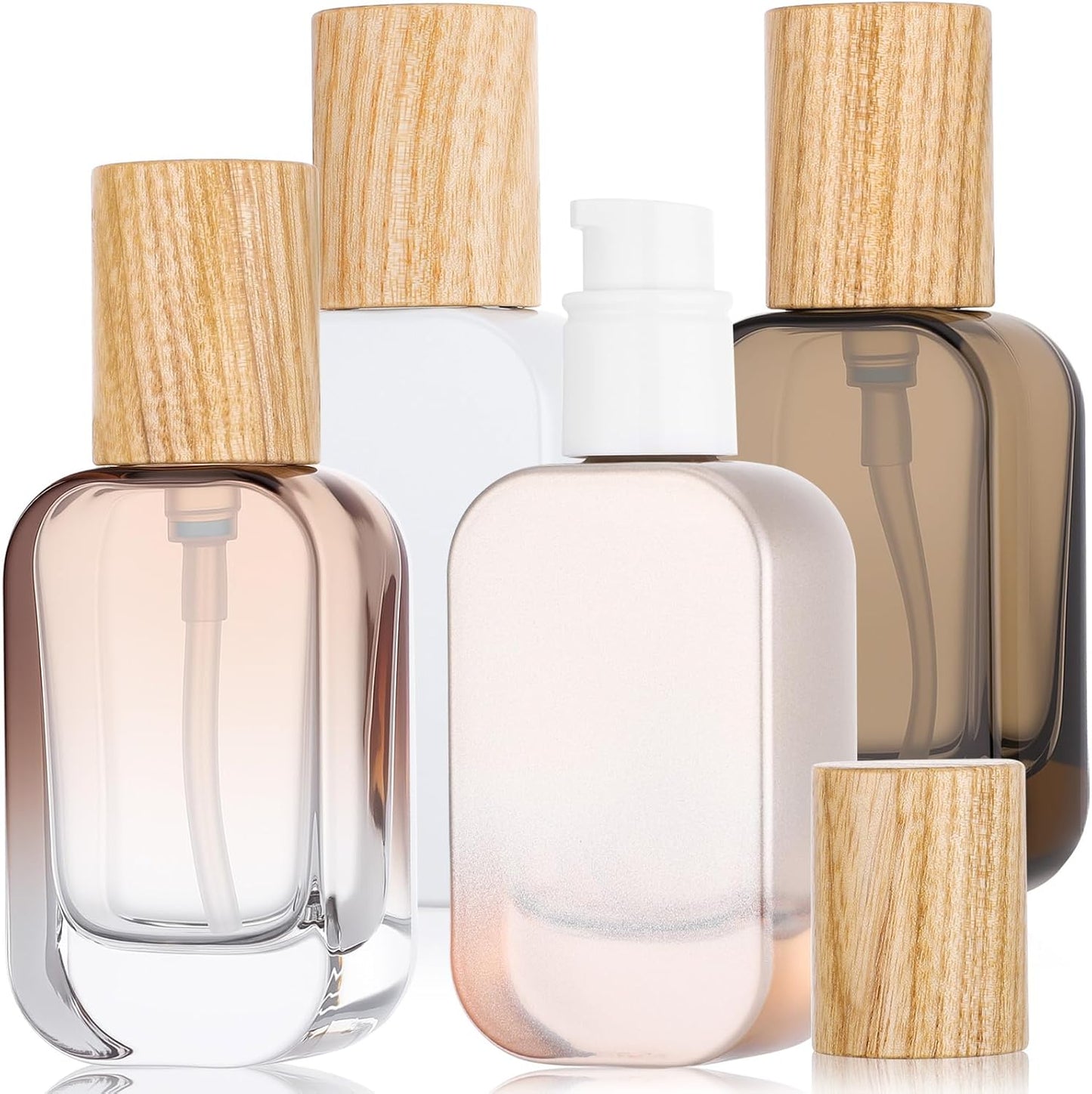 Segbeauty 1oz Empty Glass Lotion Dispenser with Pump, 4pcs Glass Travel Pump Bottle Refillable, 30ml Mini Travel Lotion Container for Toiletries in Mixed Color, Leakproof Small Bottles for Liquids