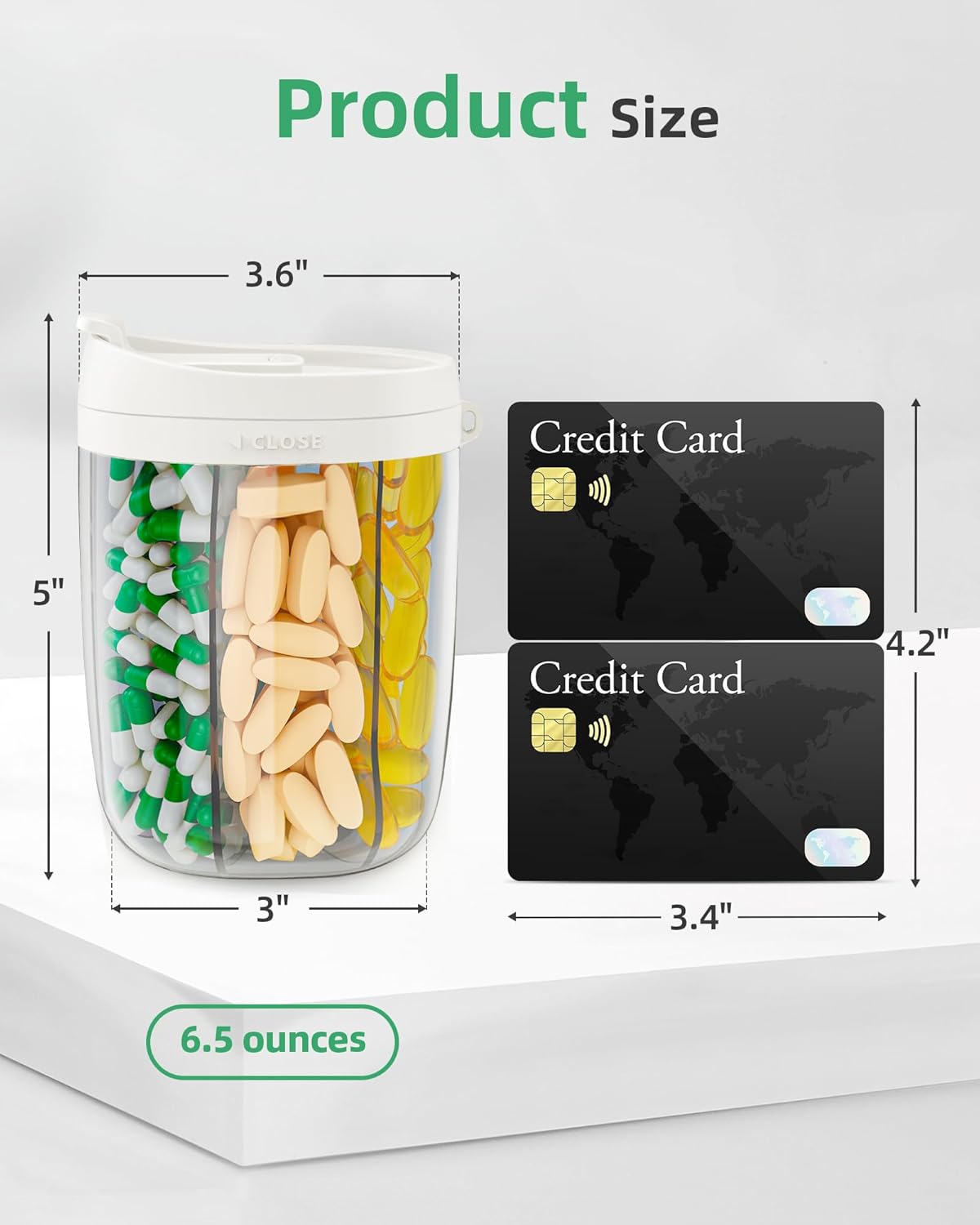 PULIV Large Supplement Organizer Bottle, Holds Plenty of 6 Various Vitamins in 1 Pill Dispenser with Anti-Mixing & Wide Openings Design, Easy to Retrieve Meds, Includes 20 Pcs Stick-on Labels White