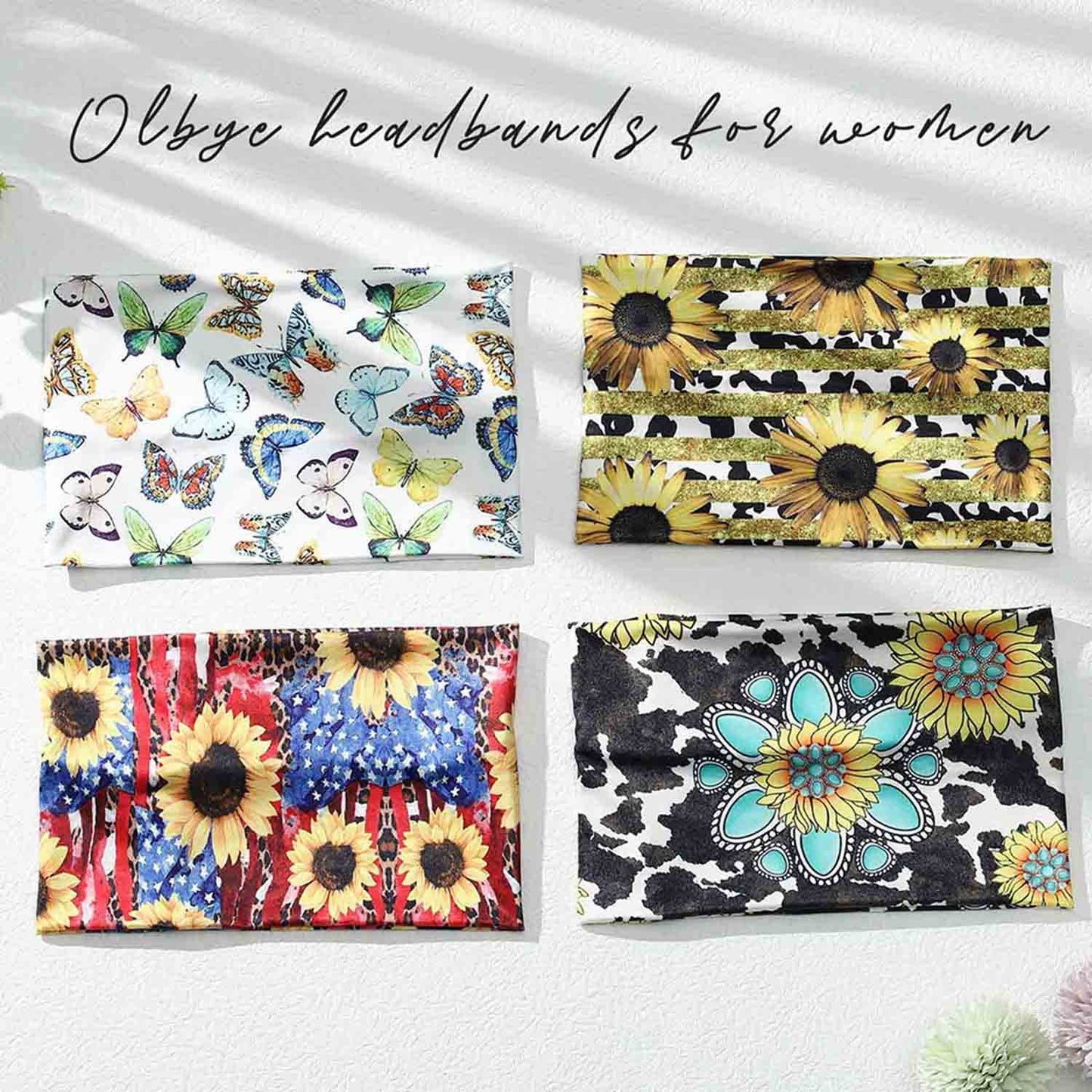 Olbye Wide Boho Headbands Turban Elastic Hairbands Nonslip Floral Bandana Workout Yoga Hair Scarfs Running Sweatband African Head Wraps Bohemian Hair Accessories for Women (F- Flower)