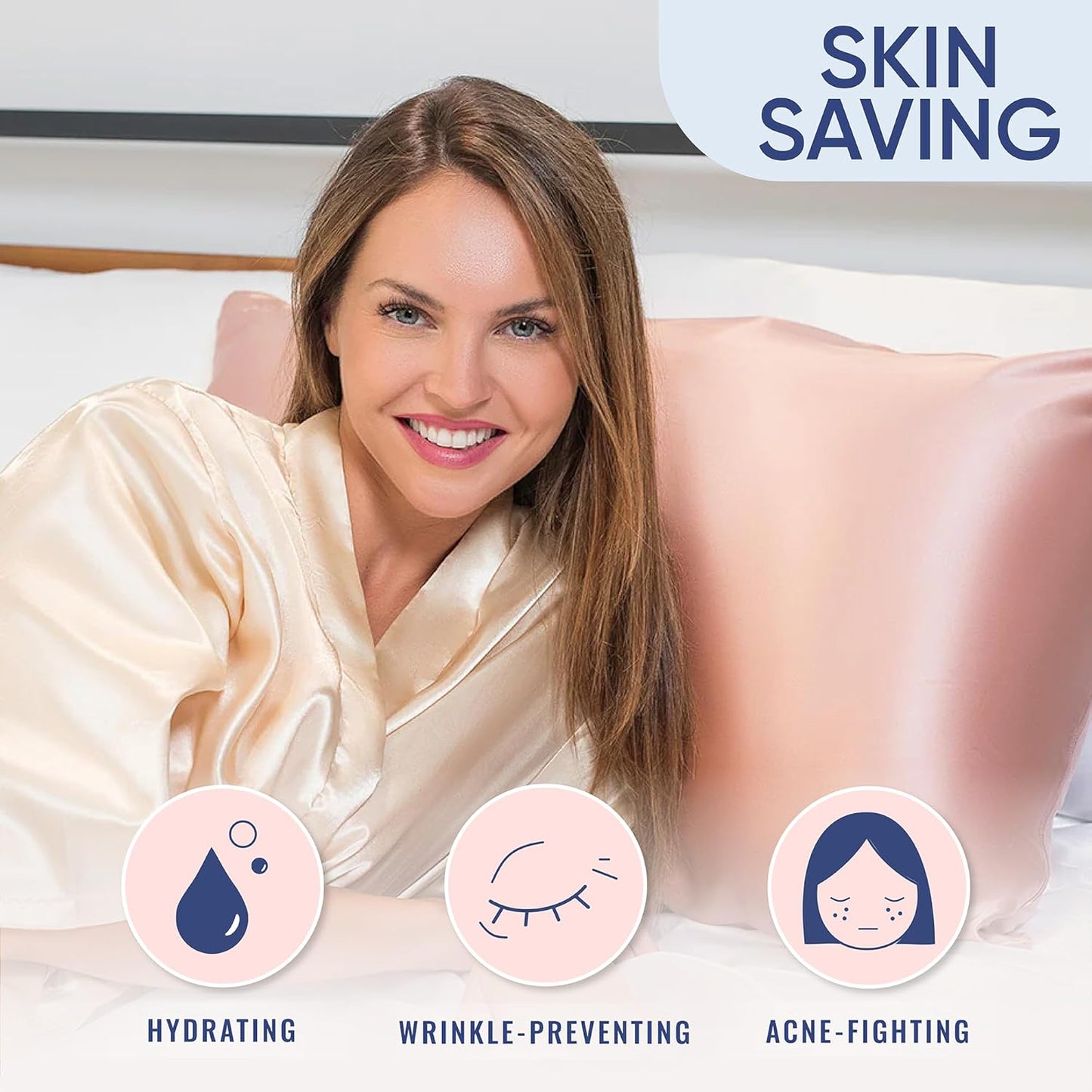 Blissy Silk Pillowcase - 100% Pure Mulberry Silk - 22 Momme 6A High-Grade Fibers - Silk Pillow Cover for Hair & Skin - Regular, Queen & King (Rose Gold, Queen)