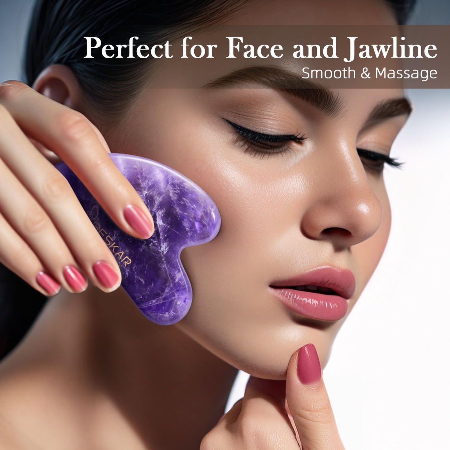 BESKAR Gua Sha Facial Tools, Natural Jade Stone Guasha Massager for Jawline Sculpting, Tighten Face Skin and Reduce Wrinkles, Face Eyes Body Neck Massage Tool, Skin Care Gift