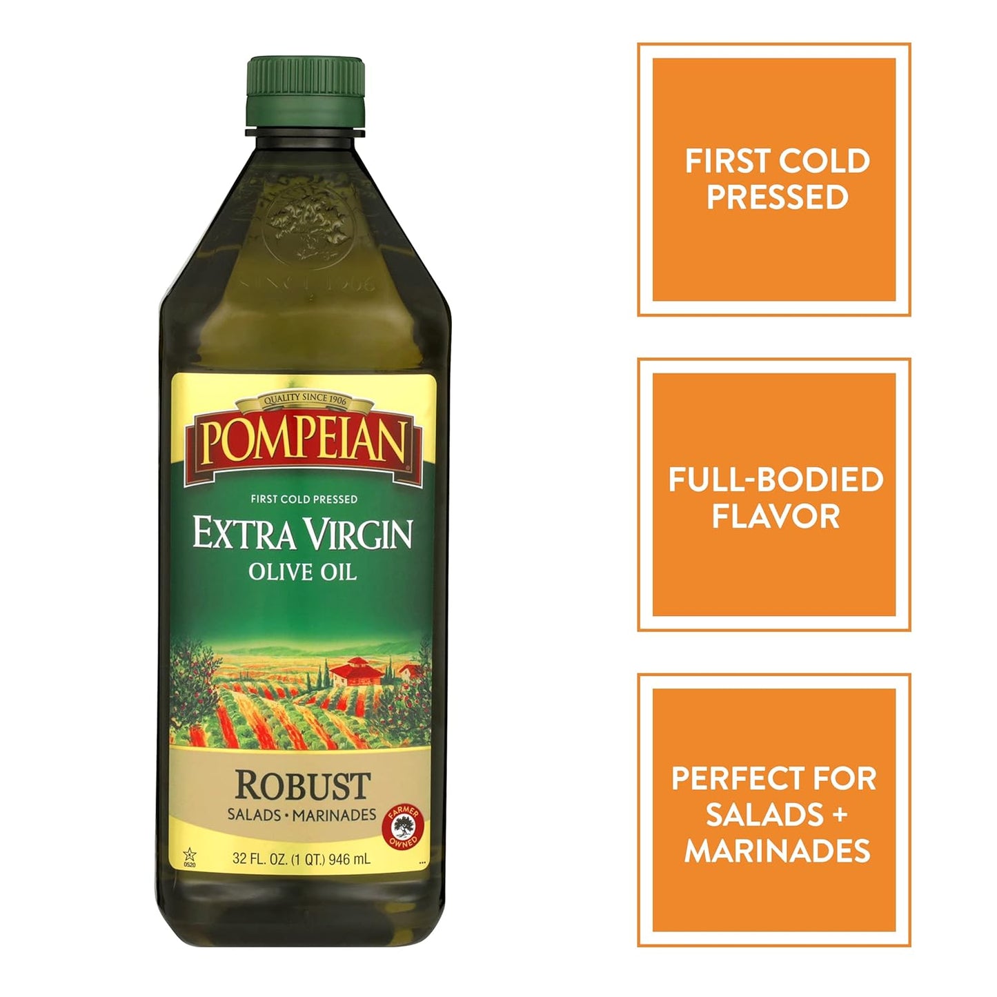 Pompeian Robust Extra Virgin Olive Oil, Contains Polyphenols, First Cold Pressed, 32 Fl Oz
