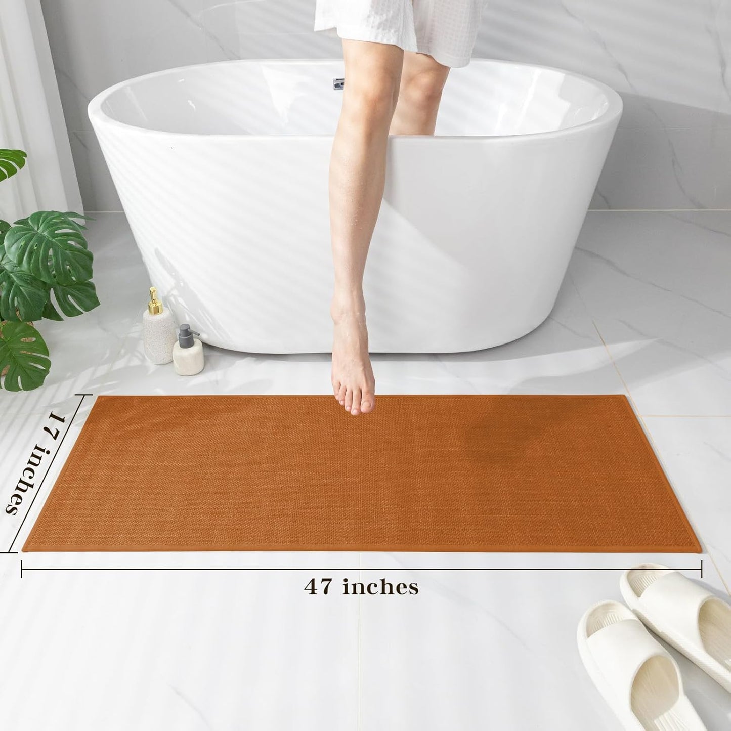 chakme Bathroom Rugs Mat 47x17, Ultra Thin Non Slip Bath Rug Runner Quick Dry Absorbent Bath Mat for Bathroom, (Orange, 47"x17")