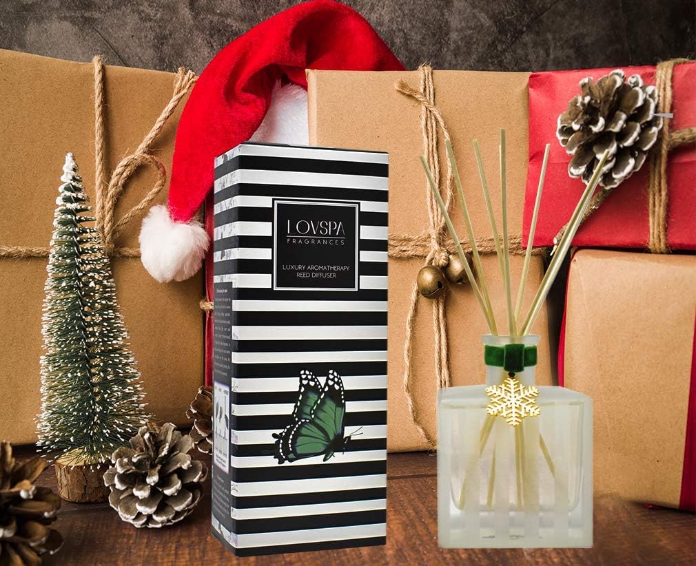 LOVSPA Reed Diffuser Set, Snow Pine Scented Oil Diffuser with Sticks, Home Fragrance Accessories for Bathroom Shelf Decor, Aroma Diffusers for Home or Office Desk, USA Made