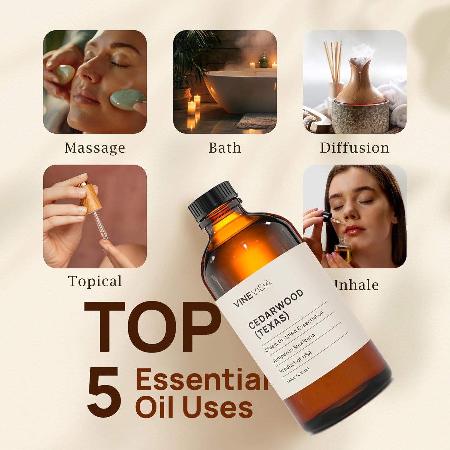 Vinevida Cedarwood (Texas) Essential Oil 4 oz - Undiluted - DIY Candle Scents & Bulk for Soap Making