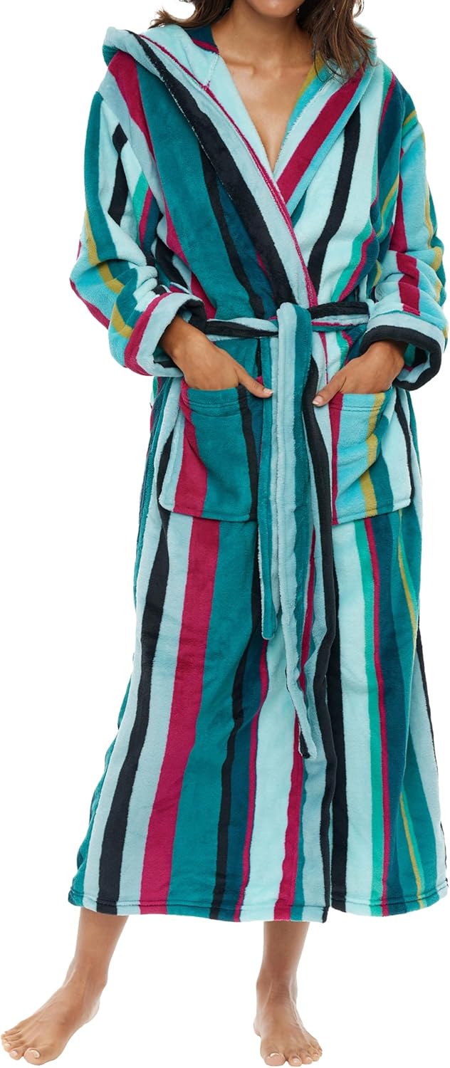 Alexander Del Rossa Womens Robe, Long Plush Bathrobe with Hood, Hooded Robes for Women Plus Size Bath Robe