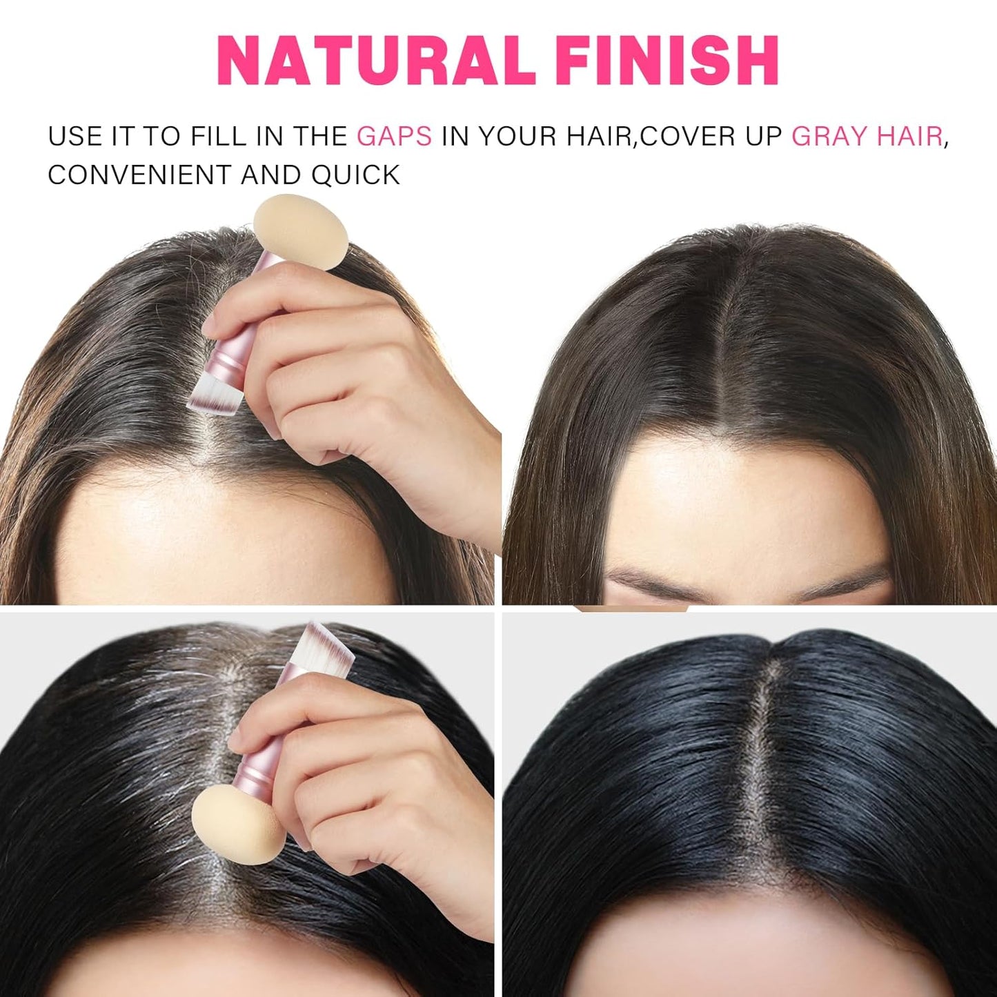 Dual-Ended Hair Makeup Brush - Precision Hairline Powder With Sponge Tip for Seamless Blending, Concealer, Root Touch Up, and Contour (Rose Pink, 3.5 Inch)