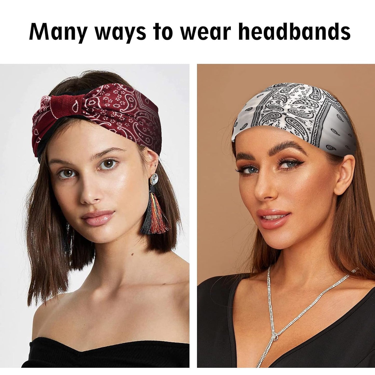 Yeshan Wide Bandana Headbands for Women Large Turban Head bands Stretch Knotted Head Wraps Floral Elastic Yoga Hair Bands Thick Headbands for Black Women and Girls