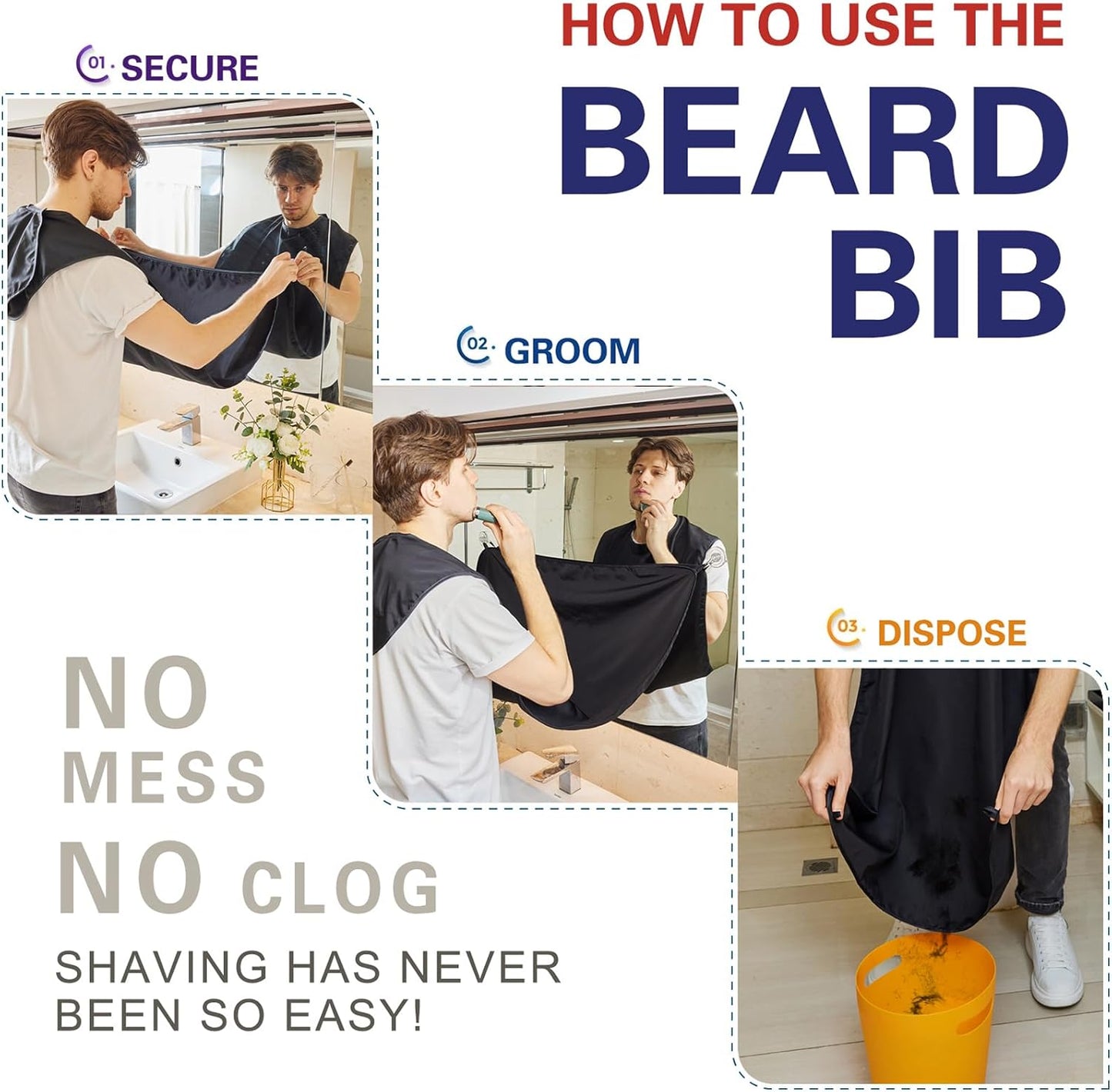 Beard Bib Apron, Adjustable Beard Trimming Hair Catcher, Christmas Gift for Dad